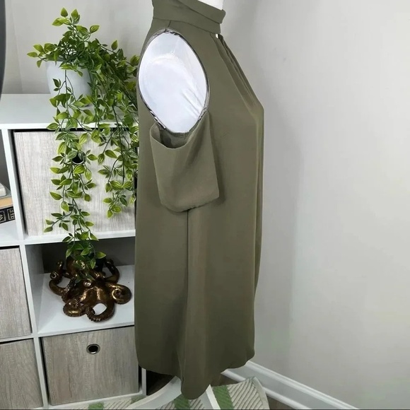 TOPSHOP Dark Green Keyhole Cold Shoulder A Line Dress Size 6 - Picture 10 of 11